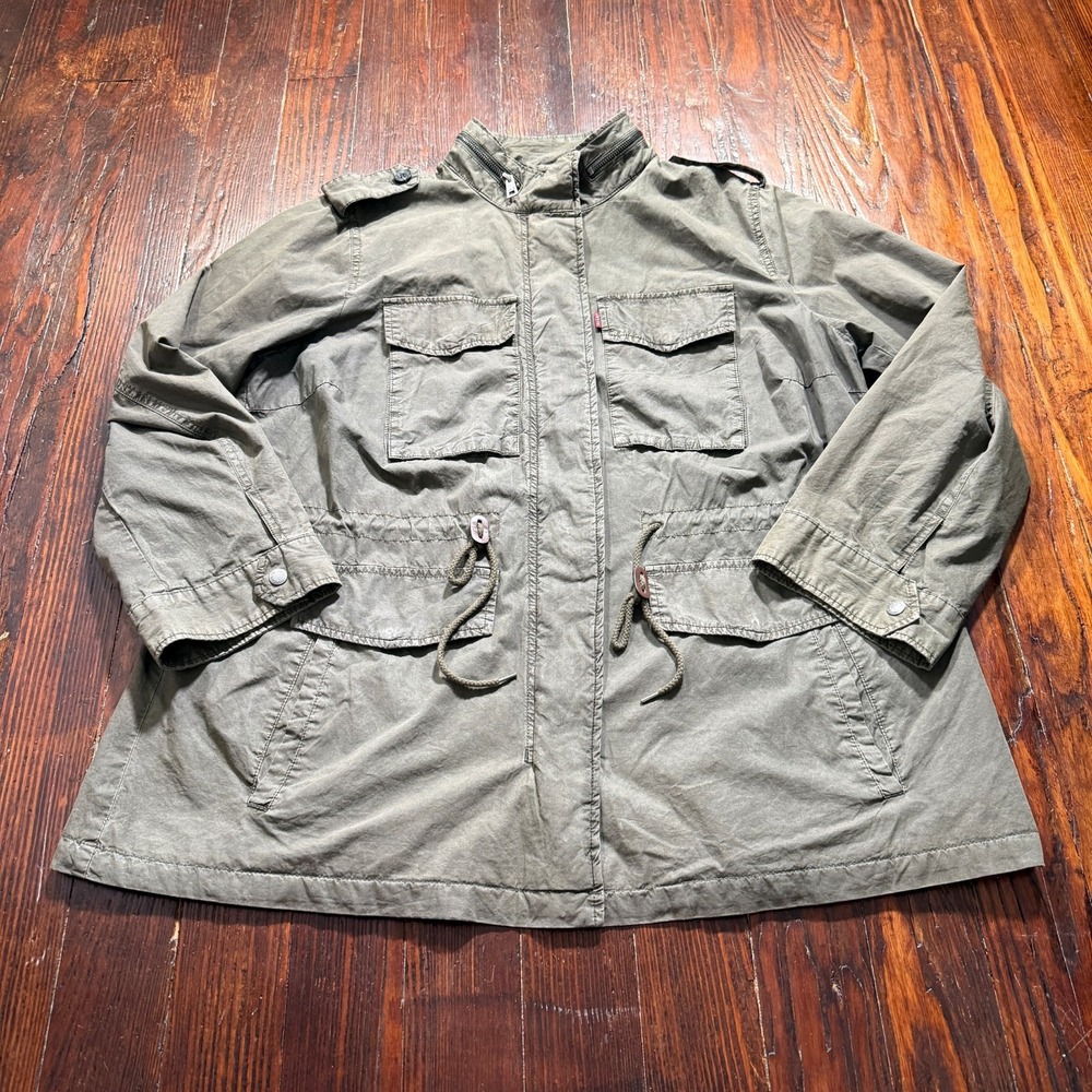 Levis Jacket Women 1X Green‎ Military Field Chore Full Zip Utility Lightweight
